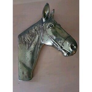 Vintage Thoroughbred Horse Head Plaque Brass Relief Wall Hanging 10” Edmar
